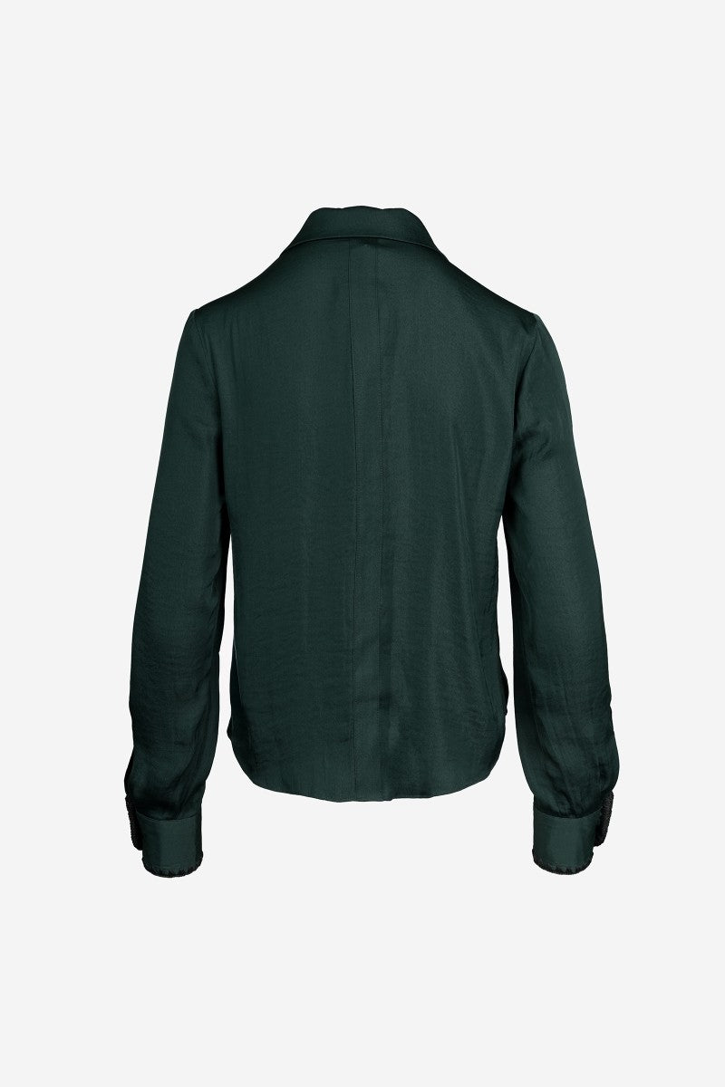 Blanket-stitch Cuff Button Up Cropped Blouse WB7077-C