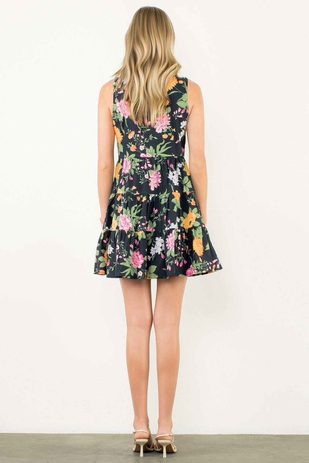 Sleeveless Tiered Floral Print Dress WCT3136