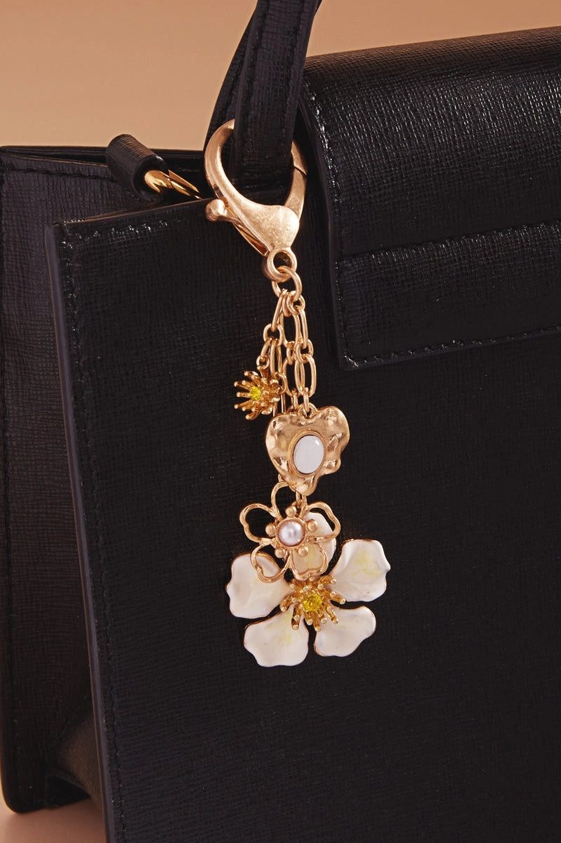 Multi Flower Metal Charm Pearl Bag Charm Keychain C4K2357