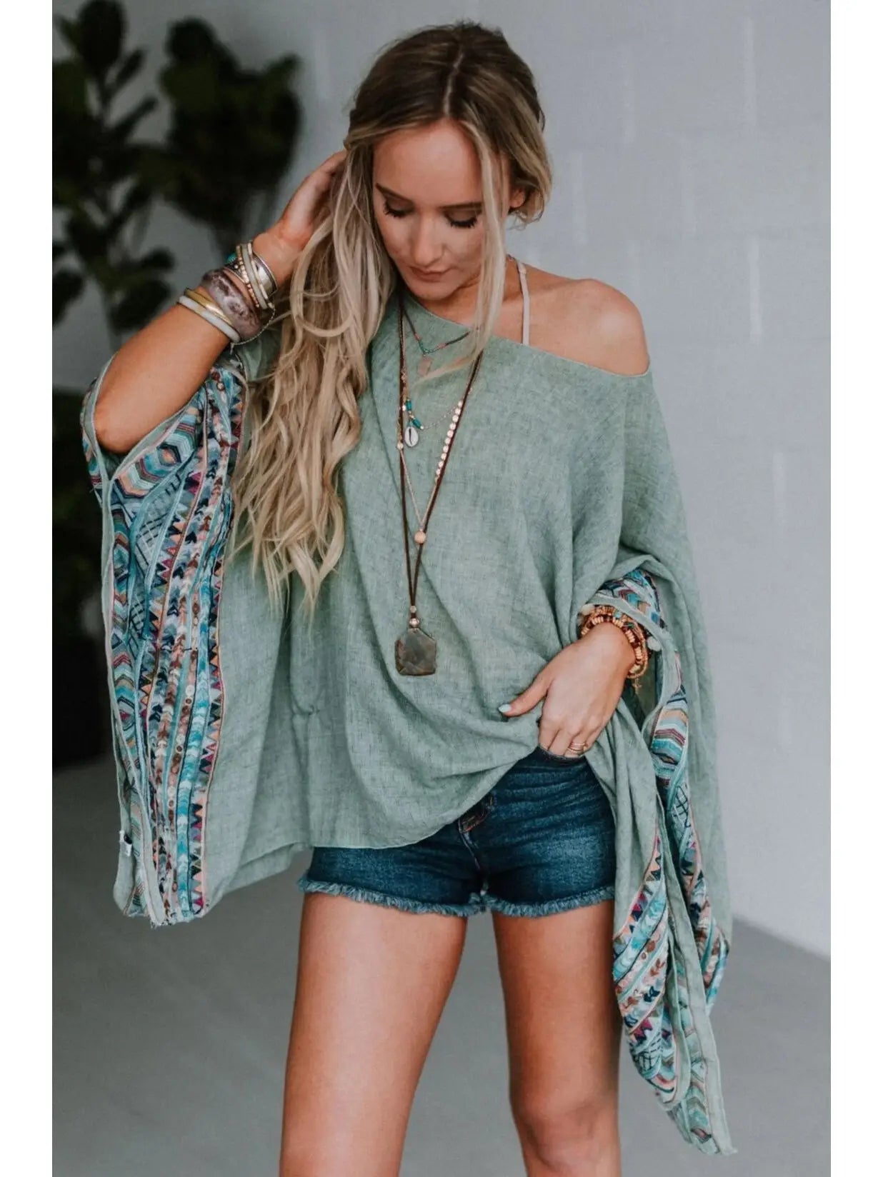 Fallon Embroidered Sleeve Poncho YSK-3934