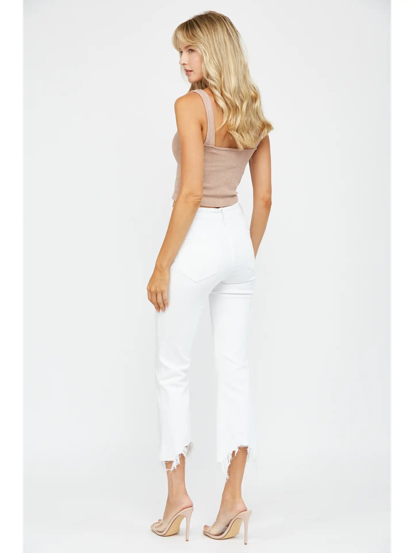 High Rise Crop Flare with Uneven Hem MDP-F562WH