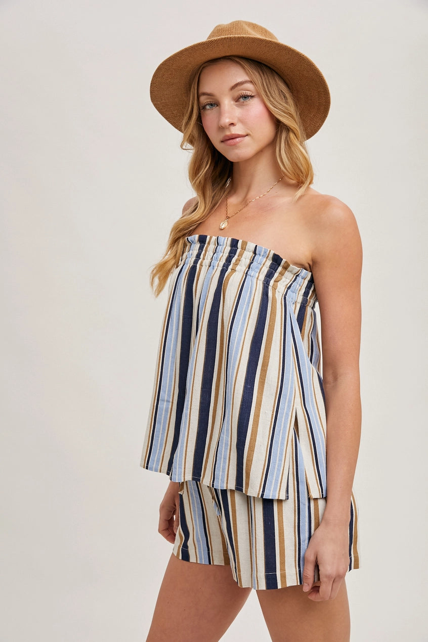 Corfu Striped Sleeveless Smocked Top & Shorts Set S02684