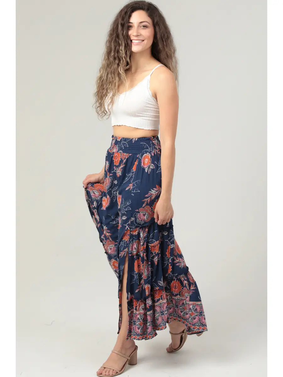 Floral Print Double Slit Maxi Skirt B6A82-A905