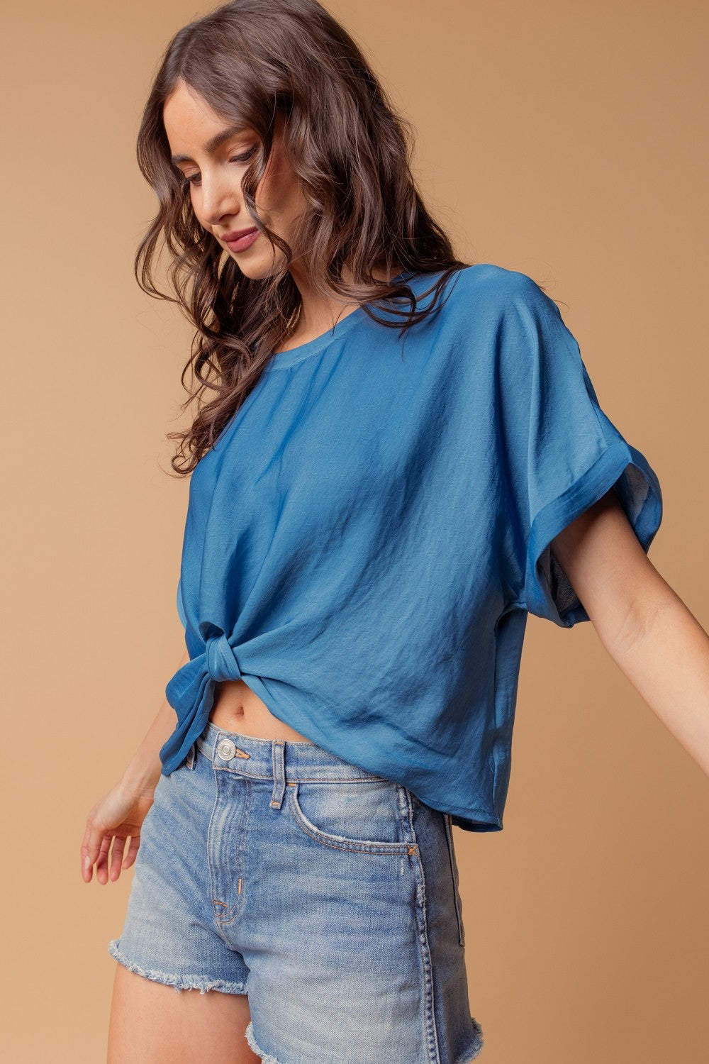 Satin T-shirt With Front Knot Detail RB117273-6