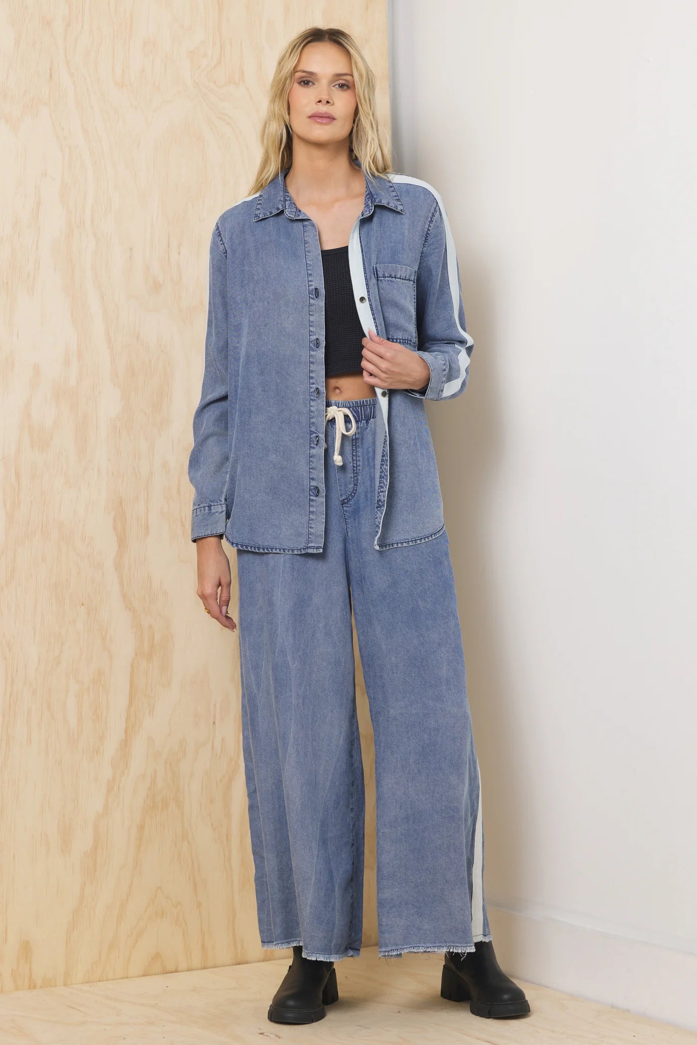 Washed Denim Tencel Shirt W/ Contrast Taping CC13593-WSH