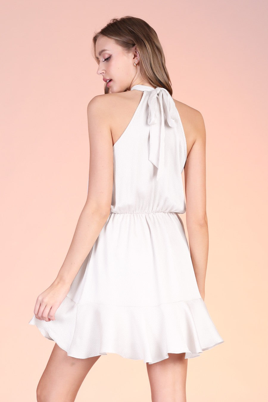 Hammered Satin Flare Halter Dress D-8585