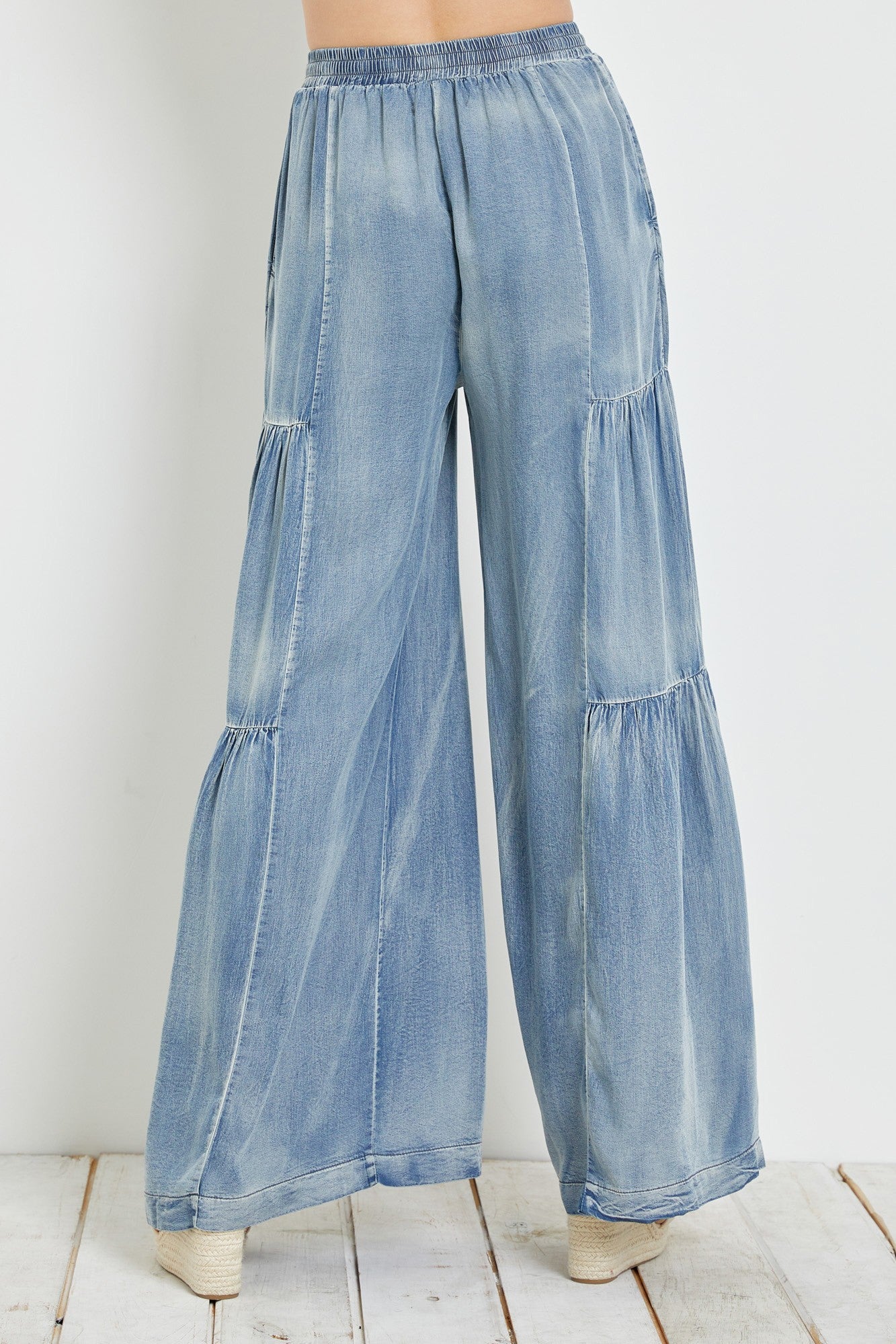 Ruffle Side Washed Denim Wide Pants DS0417