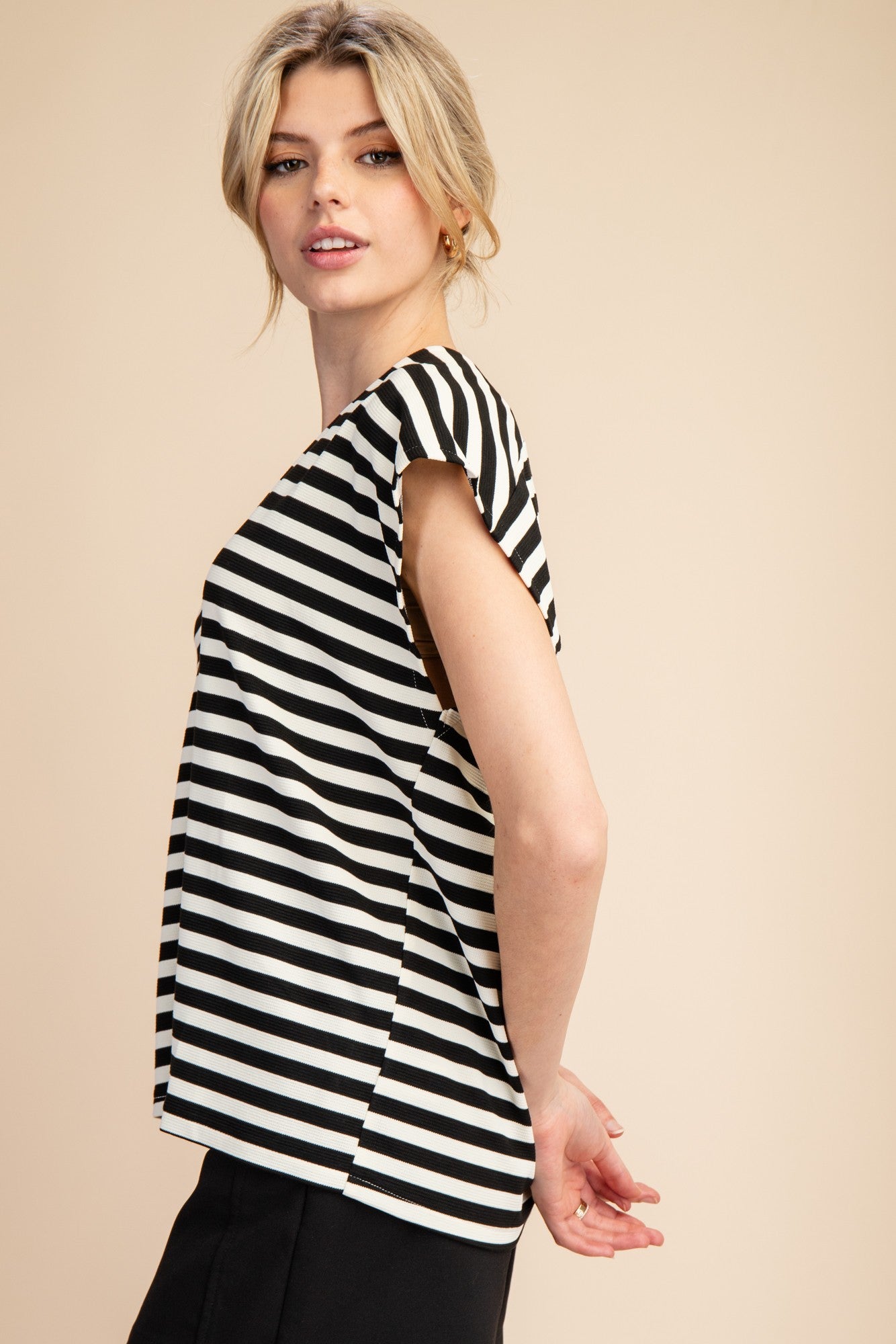 Stripe V-Neck Short Sleeves Top GT8559