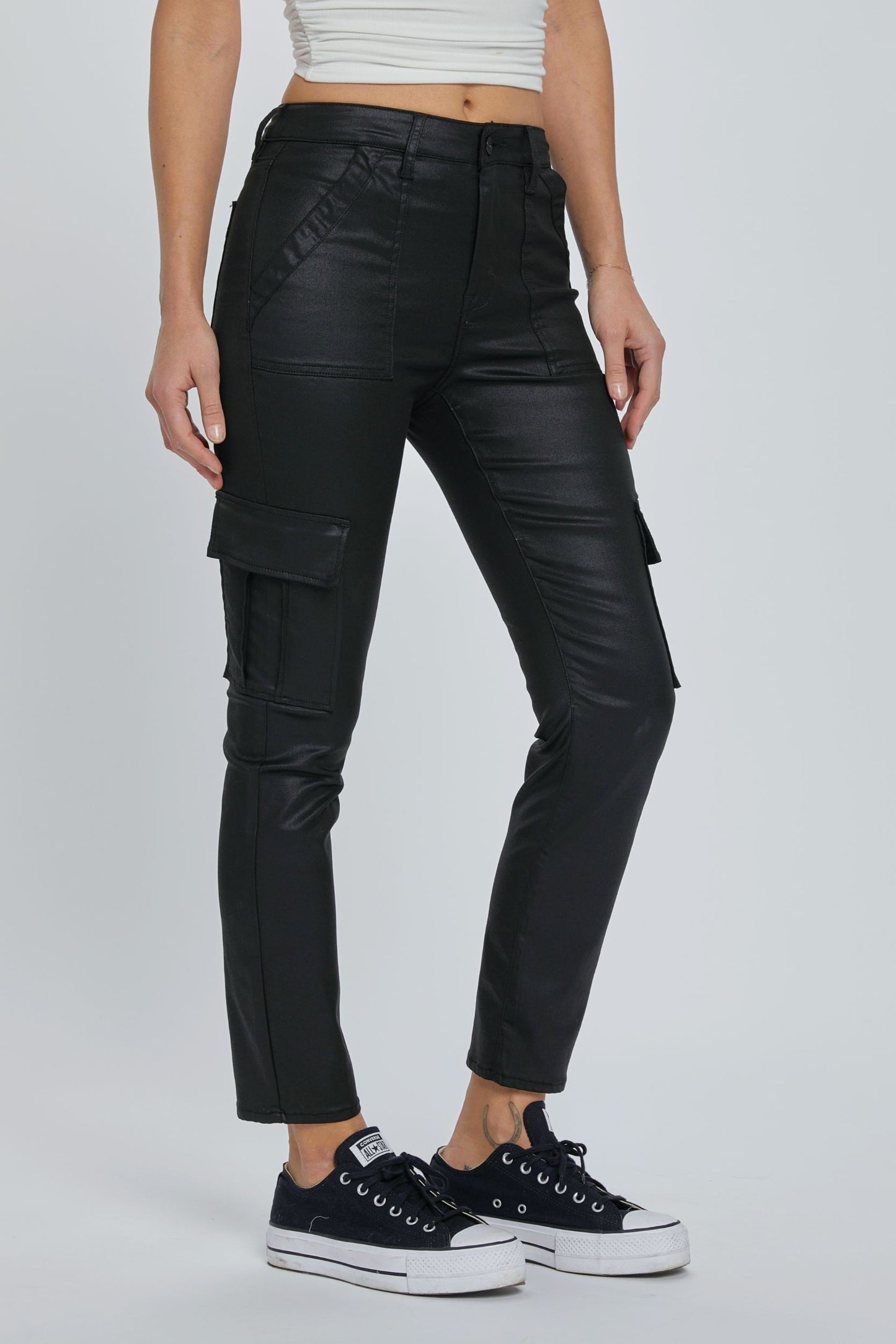 Black Coated Cargo Cigarette Skinny Jeans HD1460CG