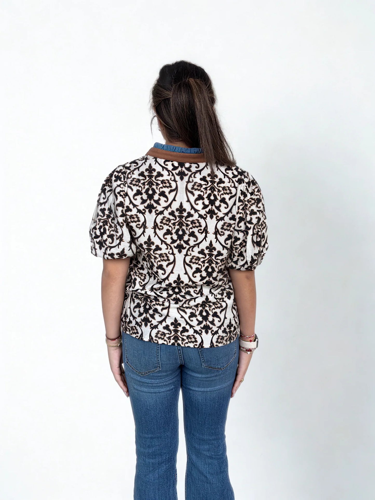 Print Bubble Sleeve Top FTM3301