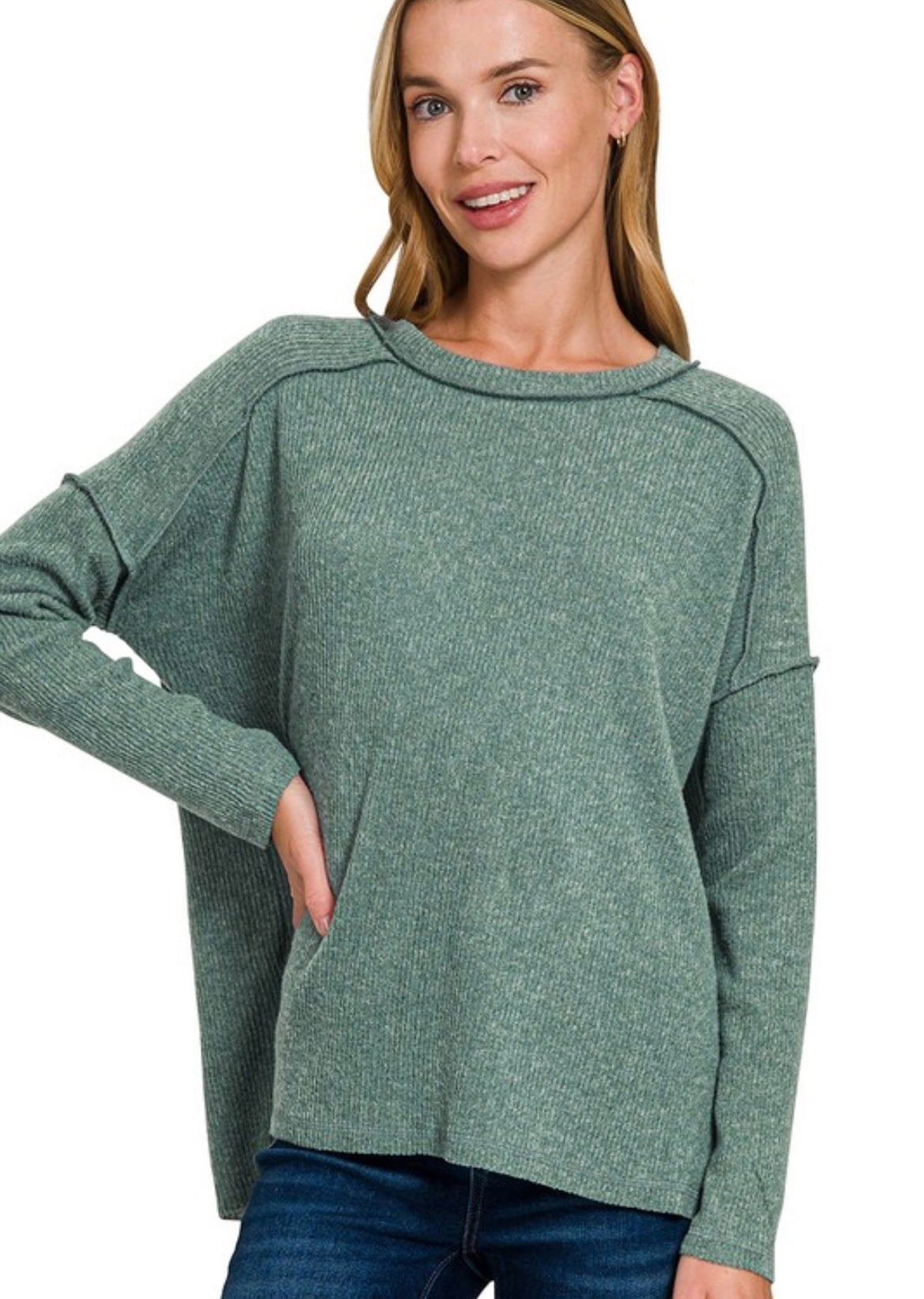 Brushed Ribbed Hacci Hi-Low Sweater HT-2469A