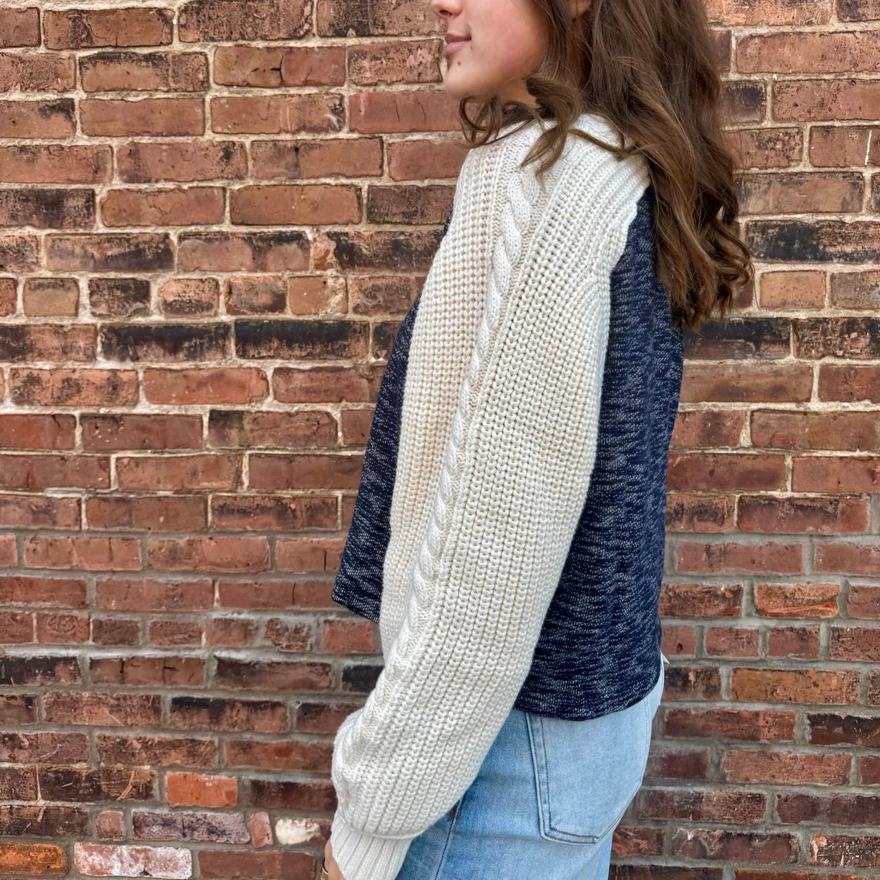 Mixed Knit Collared Sweater B13513