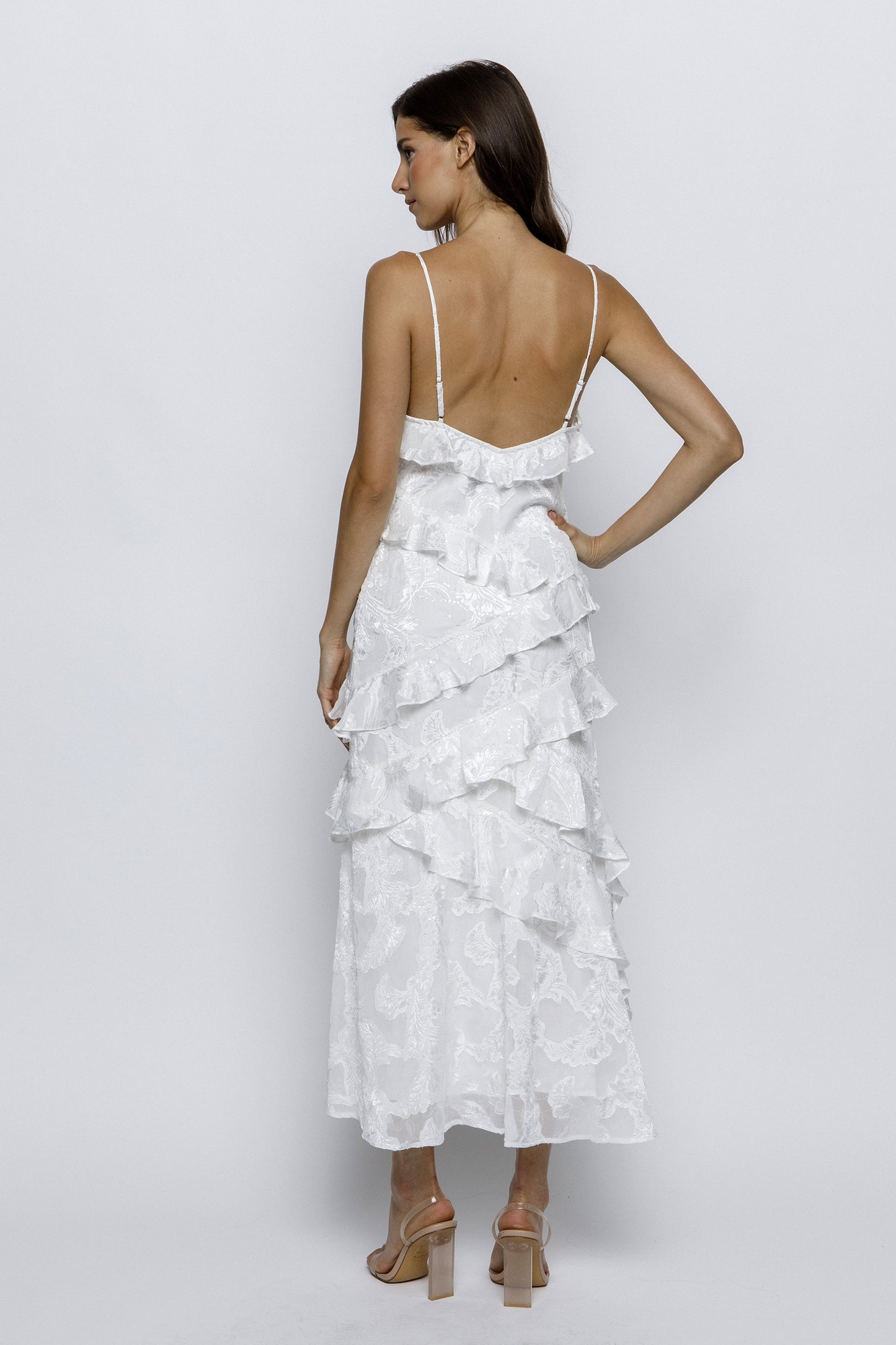 Embossed Print Ruffled Slip Dress JD5740-2