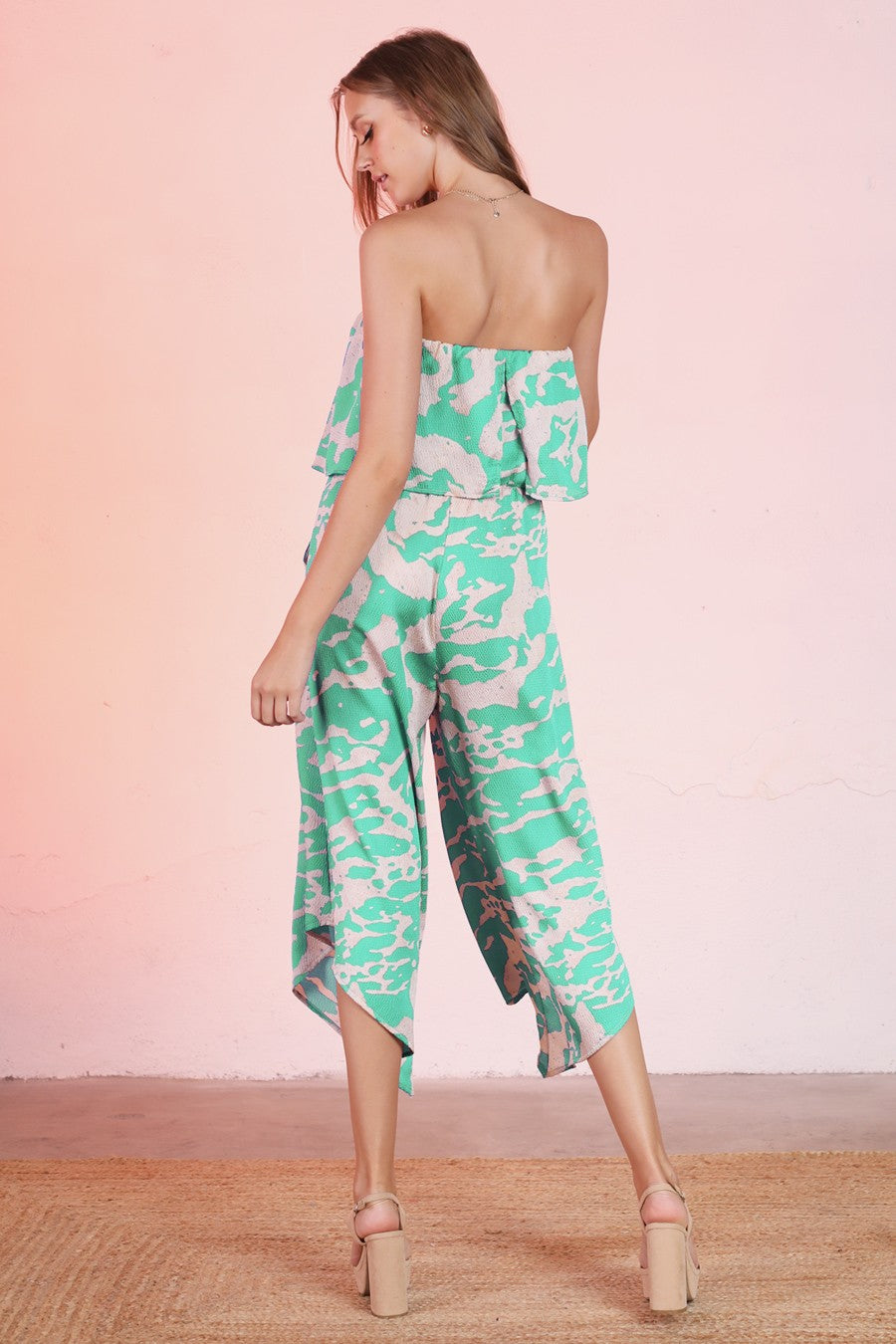 Ocean Wave Slanted Hem Strapless Jumpsuit JP-8768