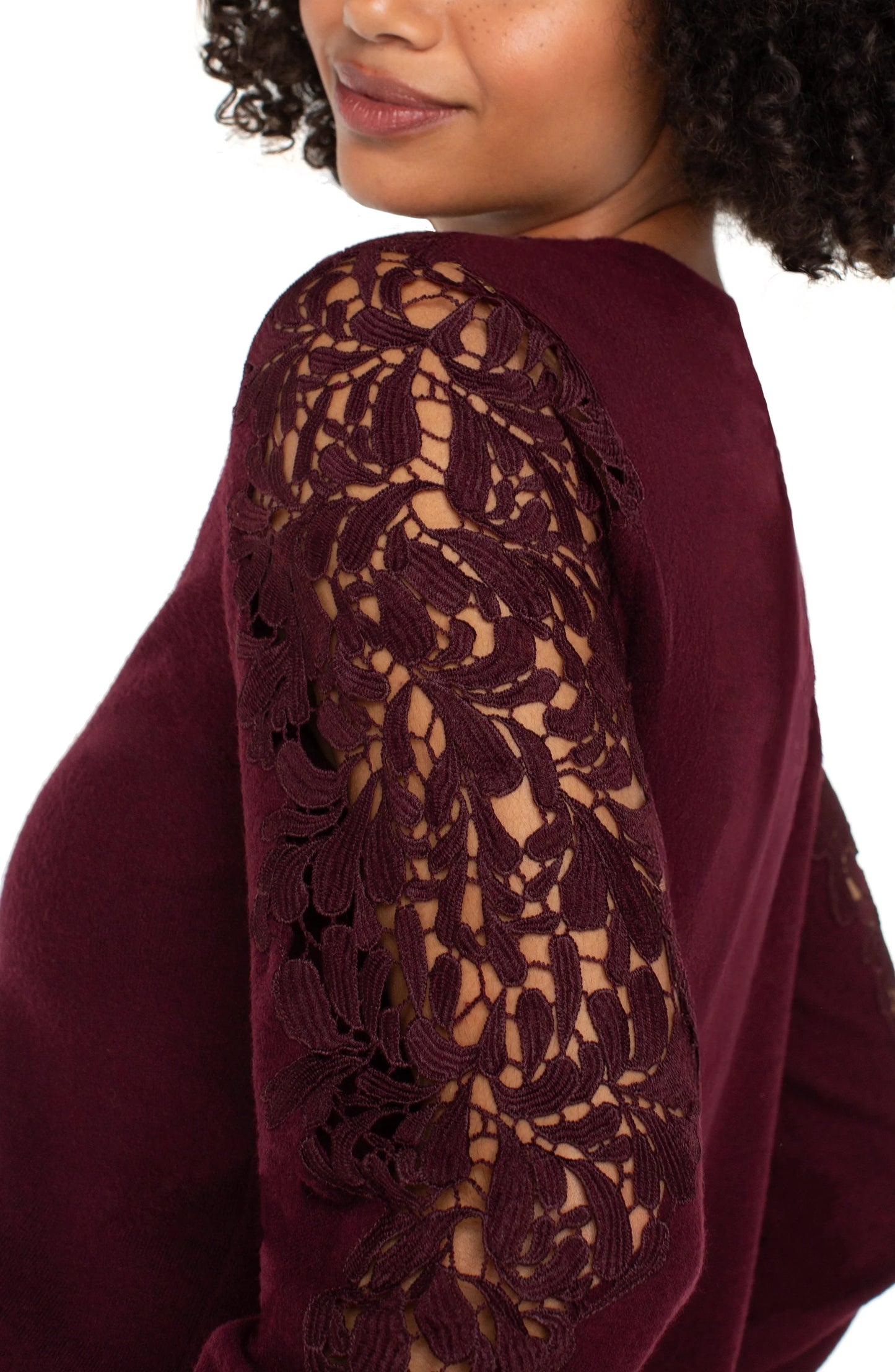 Long Sleeve Lace Inset Sweater LM8H89KN20