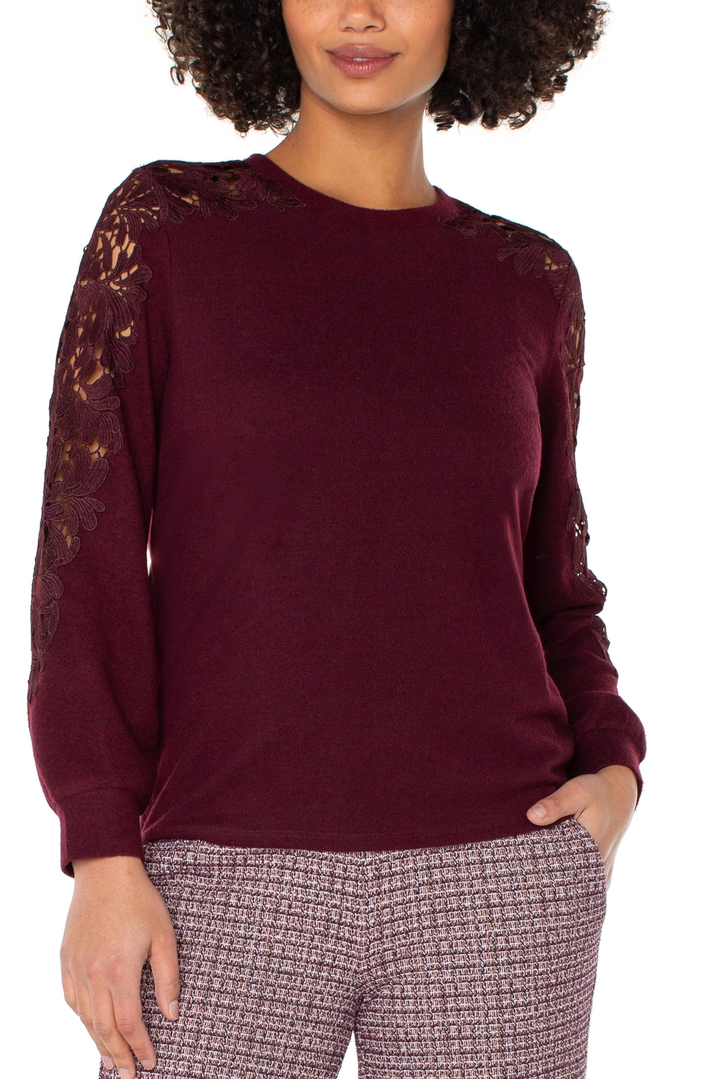 Long Sleeve Lace Inset Sweater LM8H89KN20