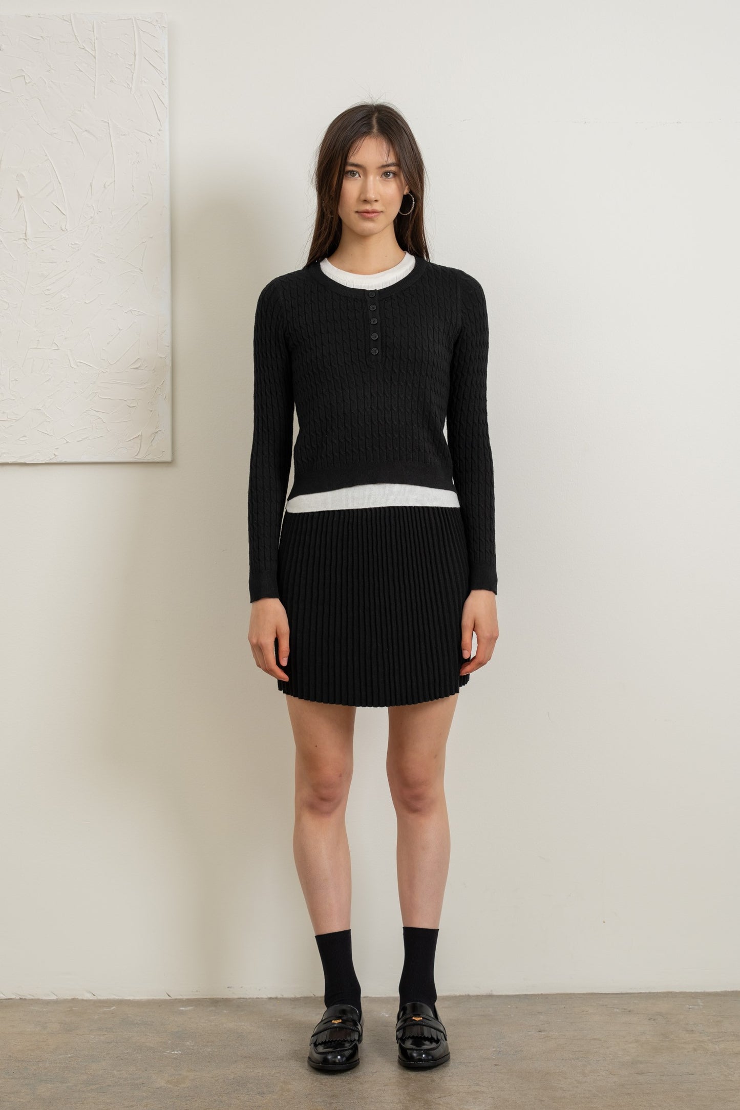 Classic Black Cable Knit Sweater LT1091
