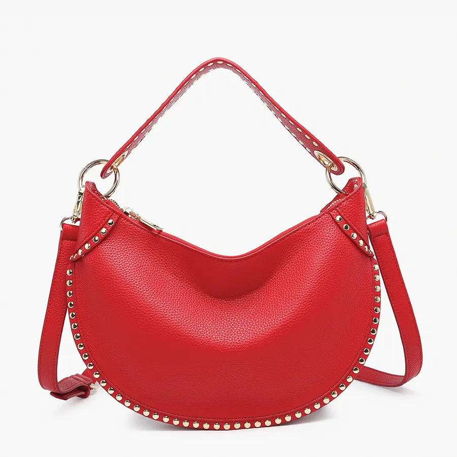 Jenna Studded Shaped Shoulder Bag w/ Crossbody Strap M2577
