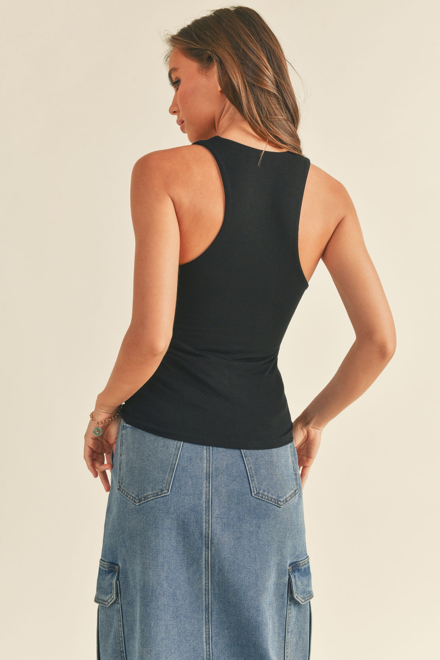 Double Layered High Neck Racer Back Tank Top MDT1203PRM