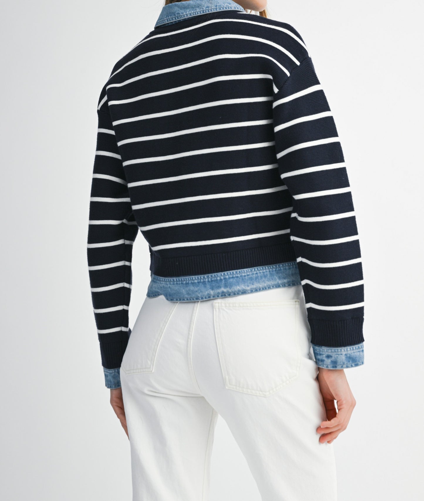 Stripe Knit and Denim Cardigan MJK6388