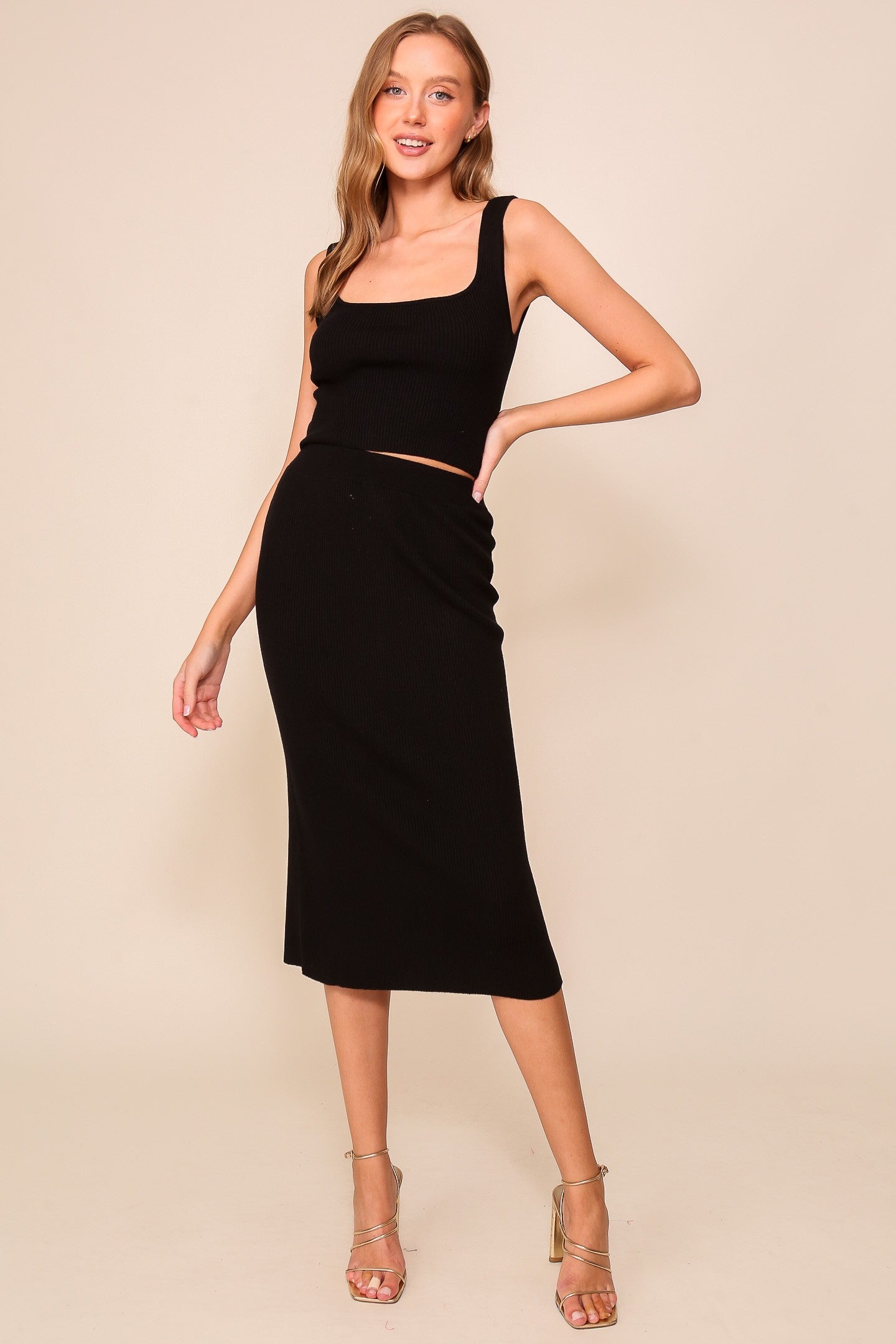 Sleeveless Square Neck Sweater Ribbed Knit Top MN1429