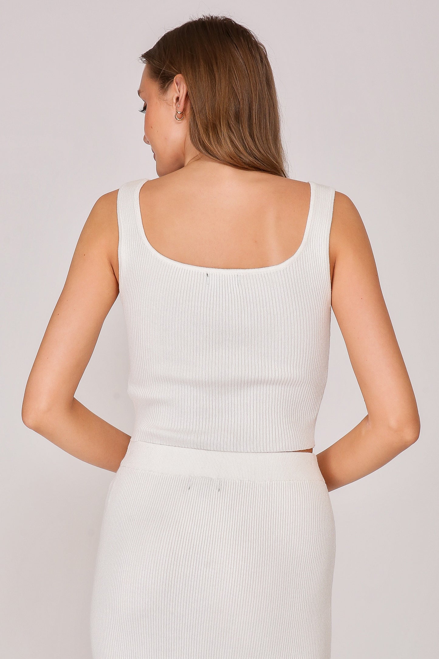 Sleeveless Square Neck Sweater Ribbed Knit Top MN1429
