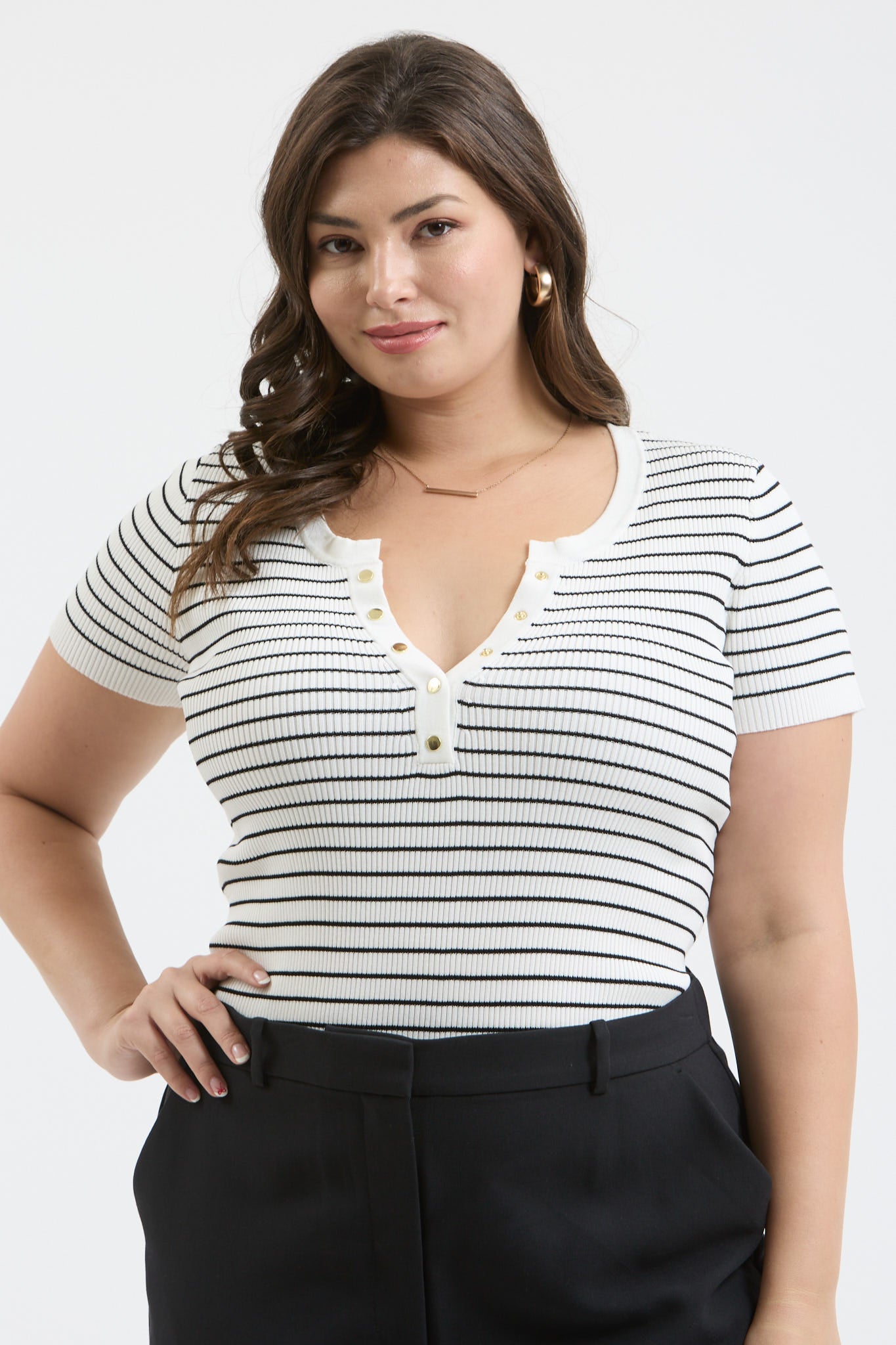 Striped Knitted Short Sleeve PTW1643