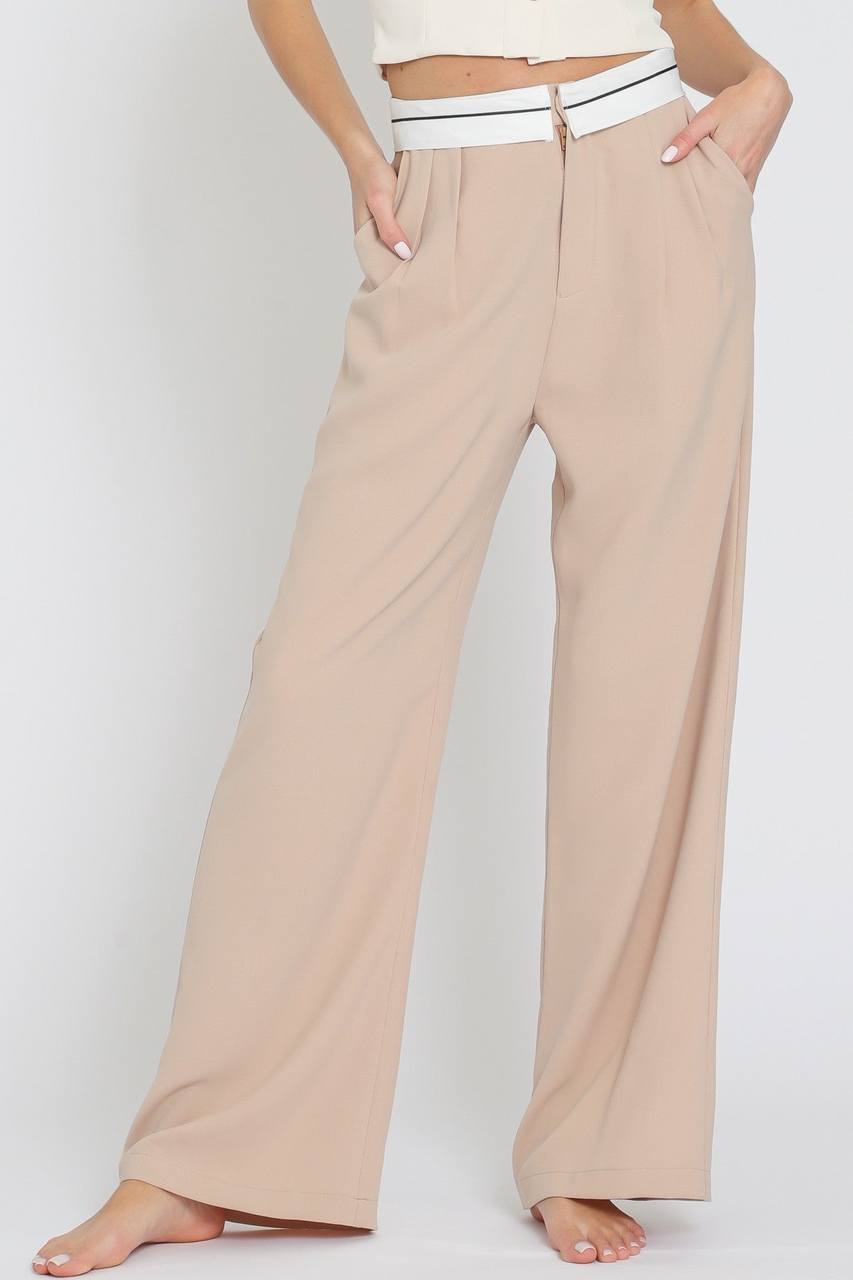 Contrast Waisted Detailing Long Pants RA92732Y