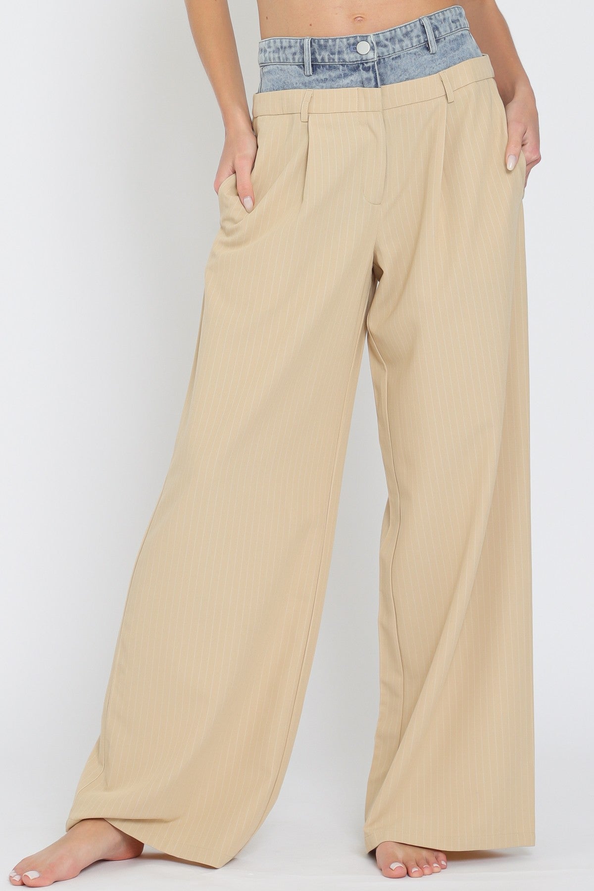 Denim Contrast Waisted Stripe Long Pant RA92928K
