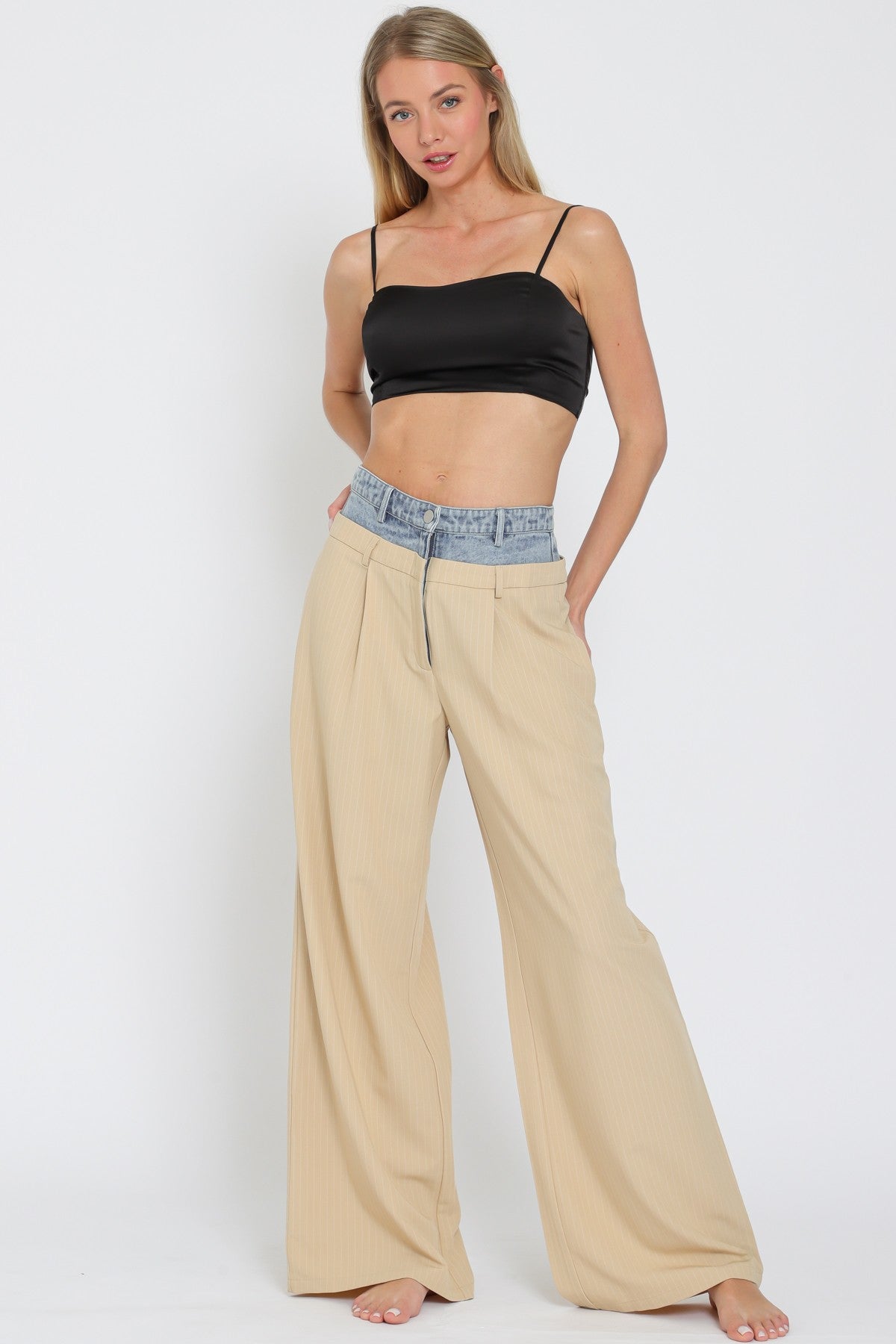 Denim Contrast Waisted Stripe Long Pant RA92928K