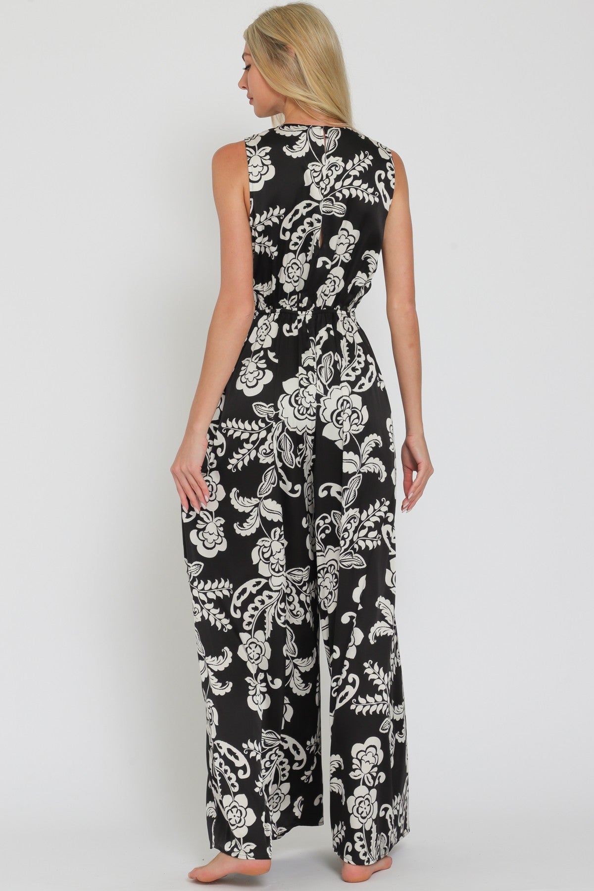 Sleeveless Tie Front Elastic Back Jumpsuit RA93039H