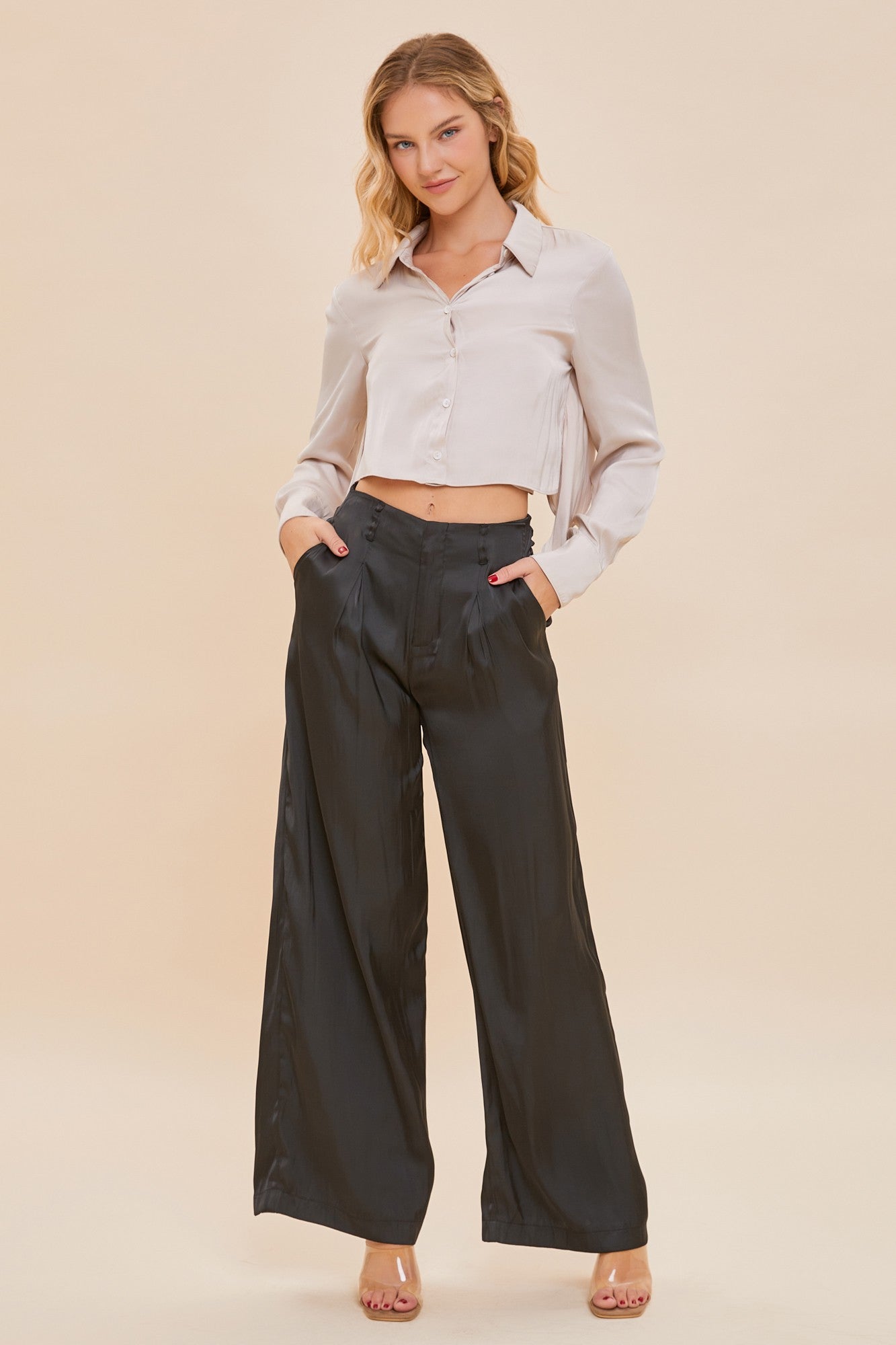 Satin Belted Wide-Leg Pants S22663