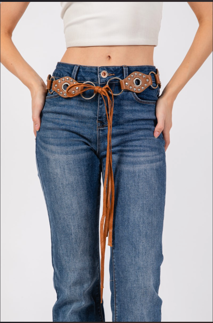 Faux Leather Studded Concho Chain Fashion Belt MML8835