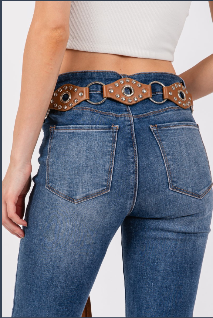 Faux Leather Studded Concho Chain Fashion Belt MML8835