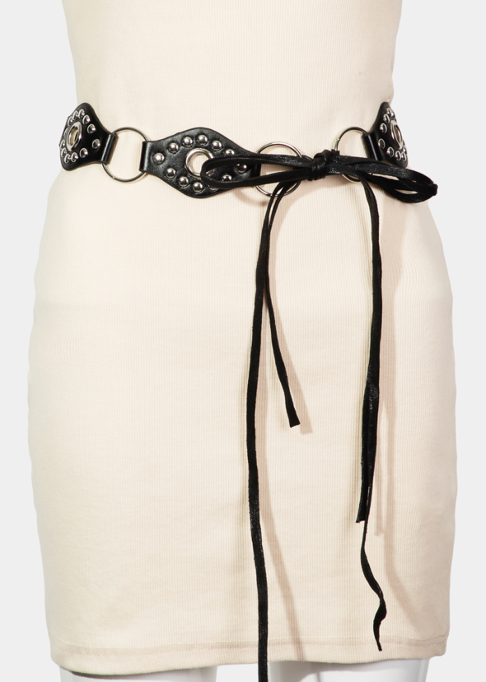 Faux Leather Studded Concho Chain Fashion Belt MML8835