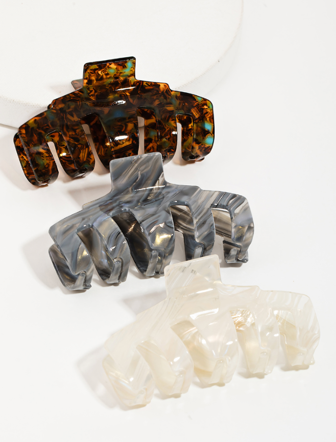 Three Piece Acetate Claw Hair Clip Set MMH8752