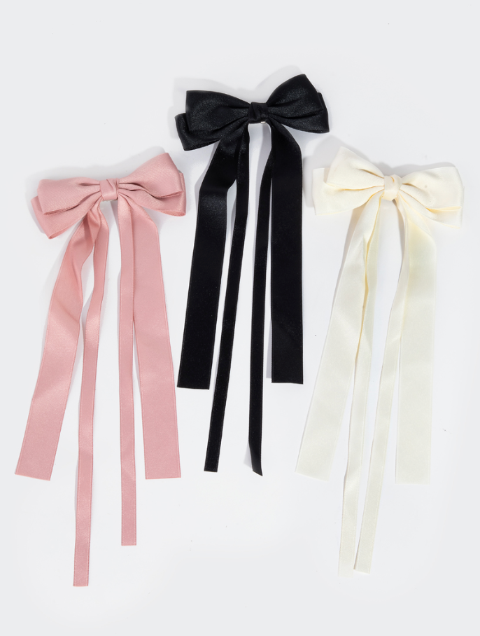 3Pc Mixed Color Long Tail Ribbon Bow Hair Clips Set MMH9056