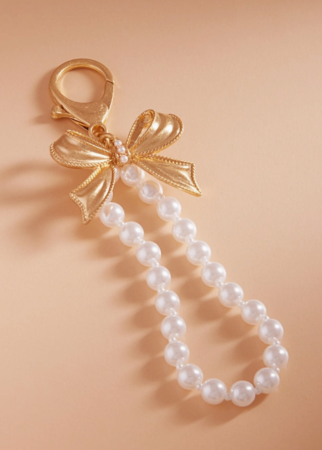 Bow with Cream Pearl Bag Charm Keychain C4K2539