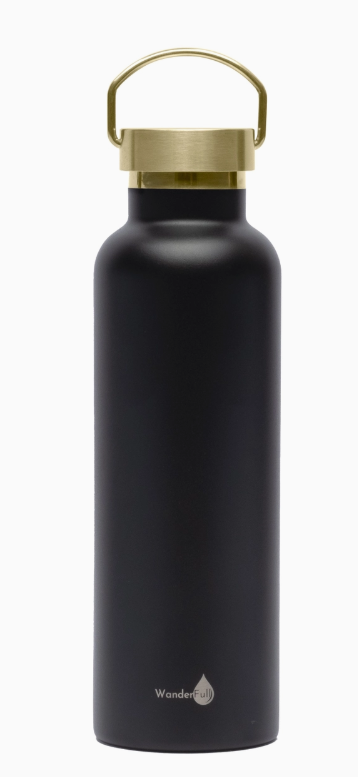 Black with Gold Top Insulated Water Bottle 34 oz