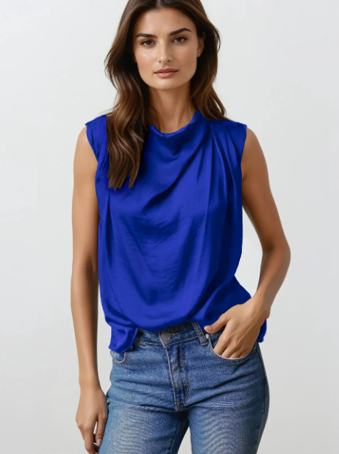 Draped Sleeveless Top with Gathered Neckline WT4990