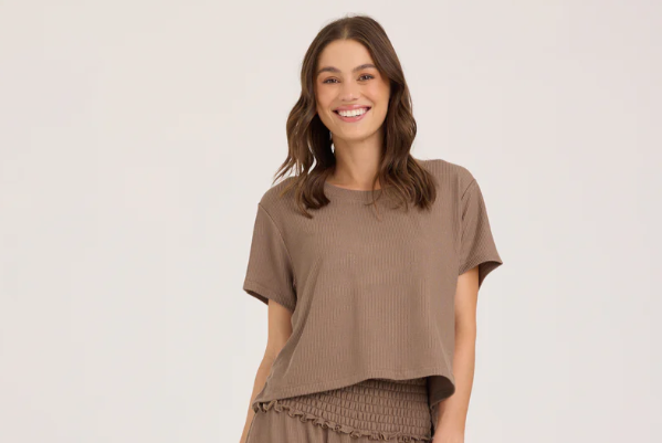 Mocha Rib Knit Crop Tee B13851-MOC