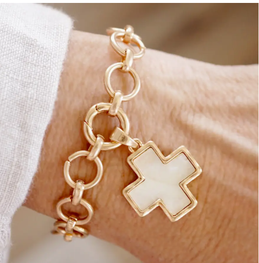 Luminous Cross – Mother of Pearl Chain Bracelet