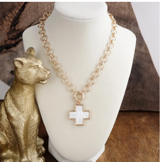 Luminous Cross – Mother of Pearl Charm Necklace