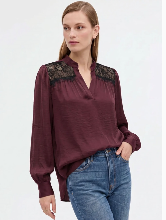 Lace Yoke Long Sleeve Blouse VB9302