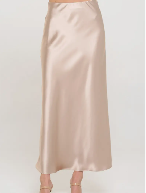 Made in USA Solid Silky Satin Maxi Skirt L3863SKR