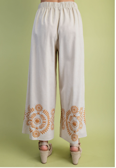 Embroidered Linen Relaxed Fit Pants TE1267.
