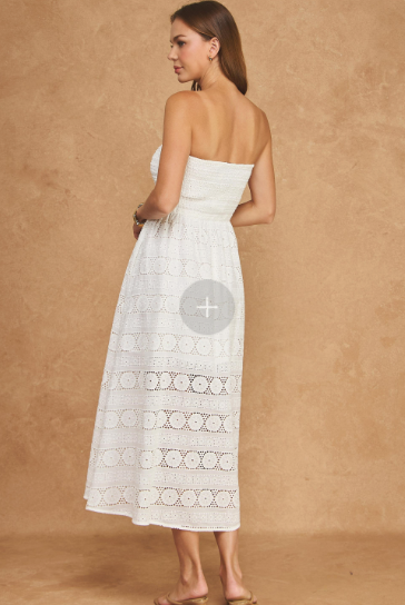Strapless Embroidery Eyelet Tube Midi Dress SSB-D-11148-JK