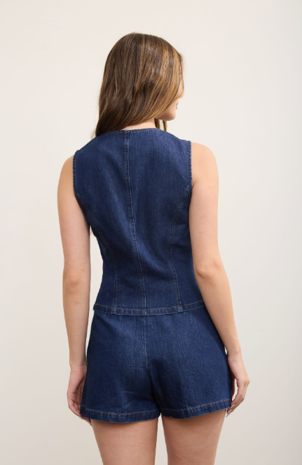 Gold Button Side Slit Denim Mini Skort Gold Button Side Slit Denim Mini Skort TWS1283-B