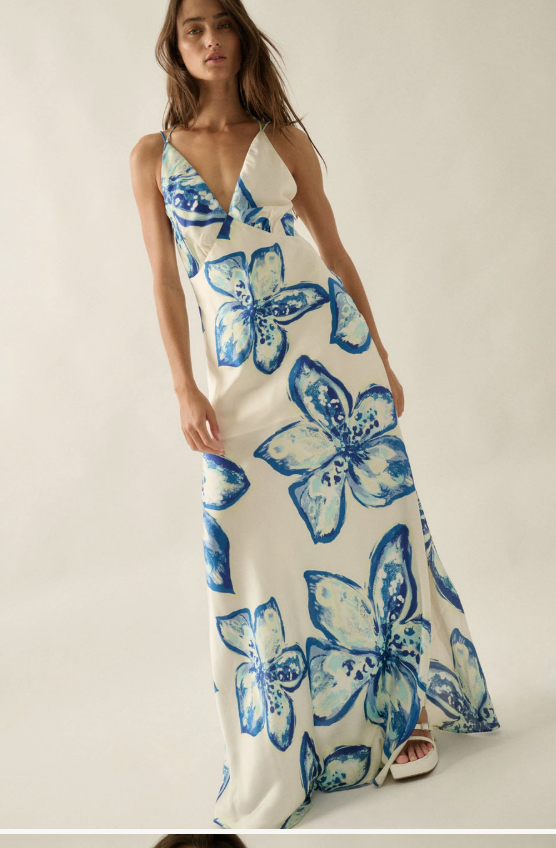 Floral Satin Halter Maxi Dress FDC0510C
