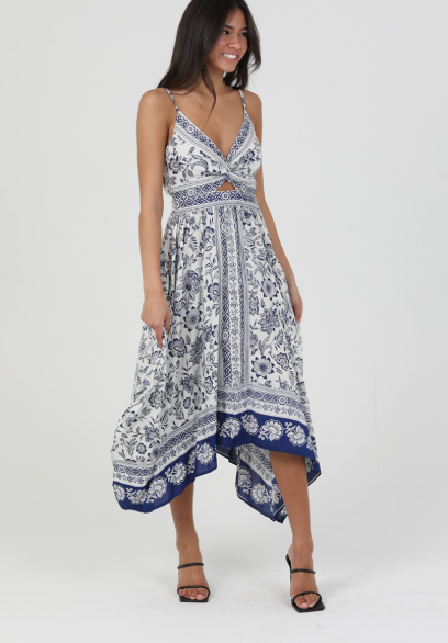 V Neck Twist Front Cutout Dress C4921-FQ51